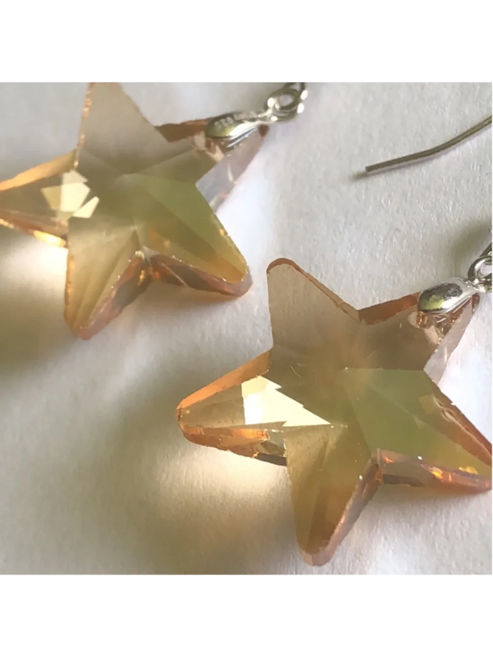 D'Joy 925 Sterling Silver Crystal Glass Star Shaped Yellow Earrings